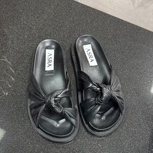 ✨ ASRA Black Knotted Slip-On Sandals – Size 37 (US 6.5–7) ✨